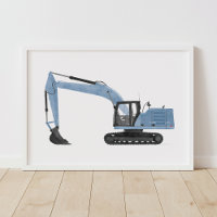 Blauwe Graafmachine Bouw Kinderkamer Decoratie