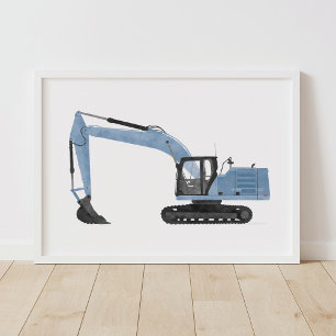 Blauwe Graafmachine Bouw Kinderkamer Decoratie
