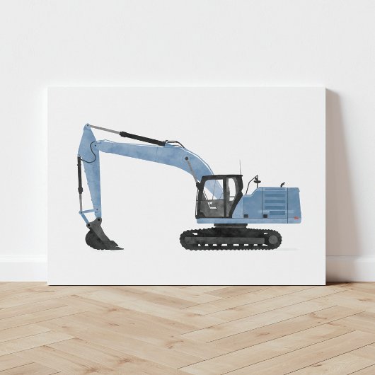 Blauwe graafmachine bouwvoertuig — Afdruk Canvas Afdruk