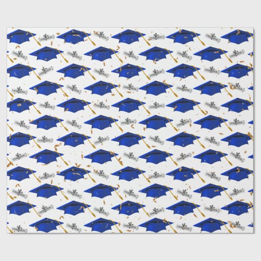Blauwe gradatiekappen met diploma's cadeaupapier (Vlak)