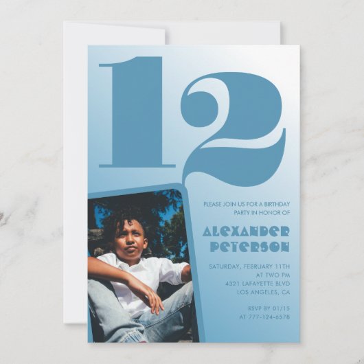 Blauwe gradiënt 12e verjaardag uitnodigingen Boy F (Voorkant)