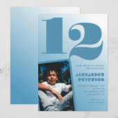 Blauwe gradiënt 12e verjaardag uitnodigingen Boy F (Voorkant / Achterkant)