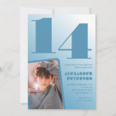 Blauwe gradiënt 14e verjaardag uitnodigingen Boy F (Voorkant)