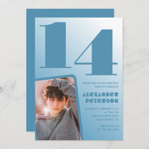 Blauwe gradiënt 14e verjaardag uitnodigingen Boy F