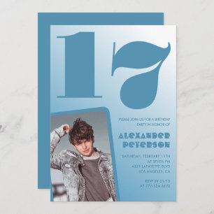 Blauwe gradiënt 17e verjaardag uitnodigingen Boy F