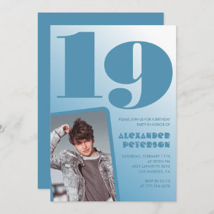 Blauwe gradiënt 19e verjaardag uitnodigingen Boy F