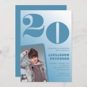 Blauwe gradiënt 20e verjaardag uitnodigingen Hem F (Voorkant / Achterkant)