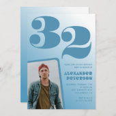 Blauwe gradiënt 32e verjaardag uitnodigingen Boy F (Voorkant / Achterkant)