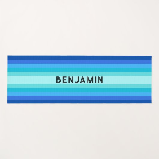Blauwe Gradient Gestreepte Yoga Mat met Naam (Voorkant (horizontaal))