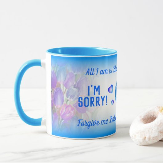 Blauwe gradiënt I BEN SORRY met roze Floral APOLOG Mok (Met donut)