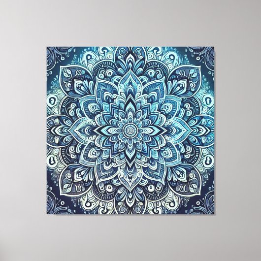 Blauwe Gradient Mandala Design Canvas Afdruk (Voorkant)