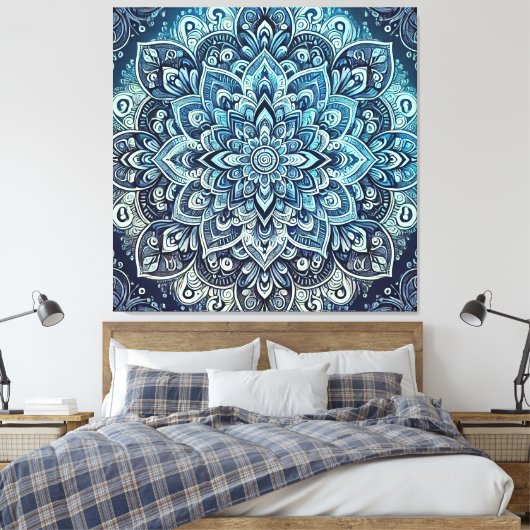 Blauwe Gradient Mandala Design Canvas Afdruk (Insitu (Slaapkamer))