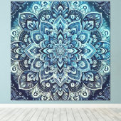 Blauwe Gradient Mandala Design Canvas Afdruk (Insitu (Houten vloer))
