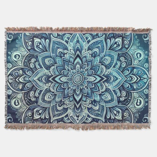 Blauwe Gradient Mandala Design Deken (Voorkant)