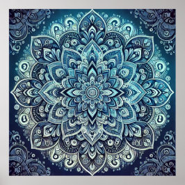 Blauwe Gradient Mandala Design Poster
