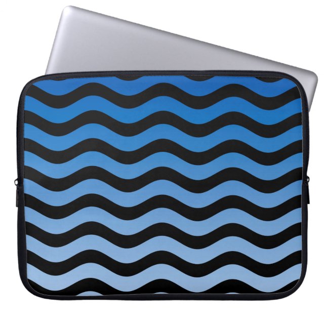 Blauwe gradiënt Wavy Stripes Laptop Sleeve (Voorkant)