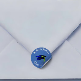 Blauwe graduatie cap - Klasse van 2024 - jouw naam Ronde Sticker