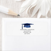 Blauwe graduatie cap retour adres label (Insitu)