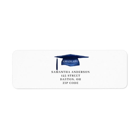 Blauwe graduatie cap retour adres label (Voorkant)