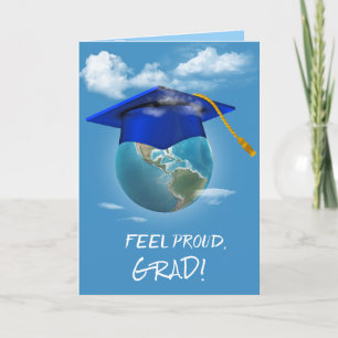 Blauwe Graduation Cap op Planet Earth Kaart
