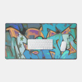 Blauwe Graffiti Design Desk Mat (Keyboard & Muis)