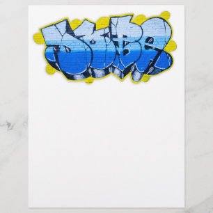 Blauwe graffiti op een muur flyer