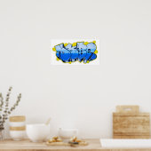 Blauwe graffiti op een muur poster (Keuken)