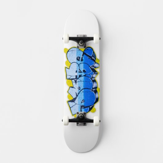 Blauwe graffiti op een muur skateboard (Voorkant)