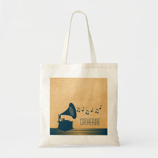Blauwe  Gramophone Canvas tas (Voorkant)