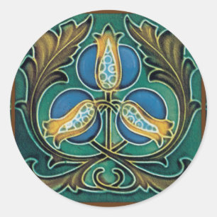 Blauwe Granaatappel Majolica Kunst Ronde Sticker