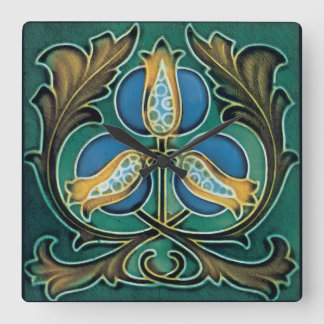 Blauwe Granaatappel Rustieke Faux-Majolica Vierkante Klok