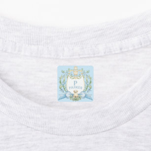 Blauwe Grandmillennial Puppy Monogram Ribbon Crest Labels