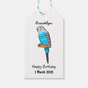 Blauwe grasparkiet vogel cartoon illustratie cadeaulabel