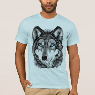 Blauwe grayscalegekleurde wolf t-shirt