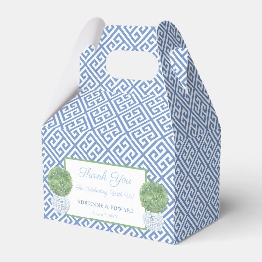 Blauwe Griekse Key Boxwood Topiary Bruiloft Dank u Bedankdoosjes (Voorkant Zijde)