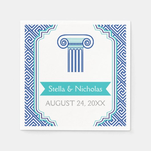 Blauwe Griekse sleutel en column Griekse bruiloft Servet (Voorkant)