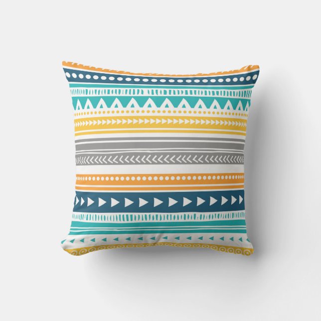 Blauwe Grijs Tribale Decoratieve Pillow Kussen (Voorkant)