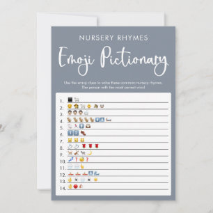 Blauwe grijze Emoji pictionary baby shower game Kaart