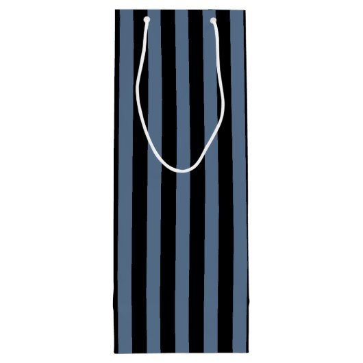 Blauwe grijze en zwarte strepen wijn cadeautas (Achterkant)