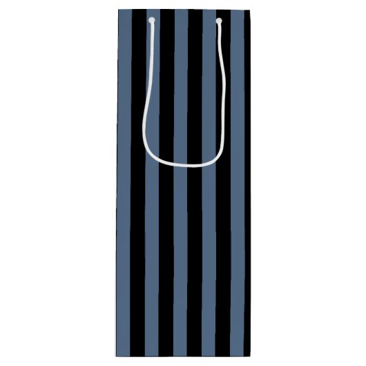 Blauwe grijze en zwarte strepen wijn cadeautas (Voorkant)