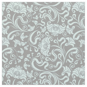 Blauwe grijze  Floral Pattern Fabric Stof