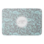 Blauwe grijze Floral Pattern Monogram Bath Mat (Voorkant)