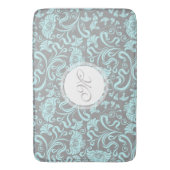 Blauwe grijze  Floral Pattern Monogram Bath Mat (Voorkant Verticaal)