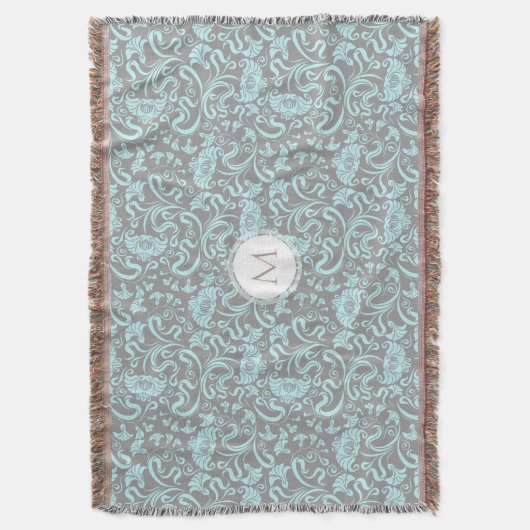 Blauwe grijze  Floral Pattern Monogram Blanket Deken (Voorkant Verticaal)