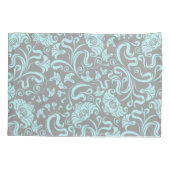 Blauwe grijze  Floral Pattern Monogram Pillow C Kussensloop (Achterkant)