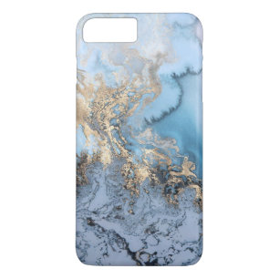 Blauwe grijze gouden moderne marmertextuur daar 	iPhone 8 plus / 7 plus hoesje