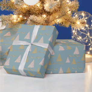 Blauwe grijze goudglitter Shine-kerstbomen     Cadeaupapier