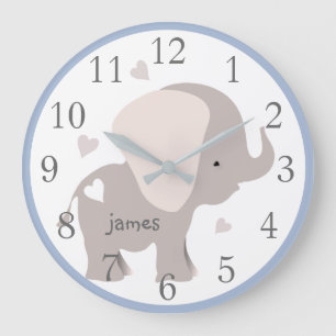 Blauwe grijze olifant Nursery Wall klok