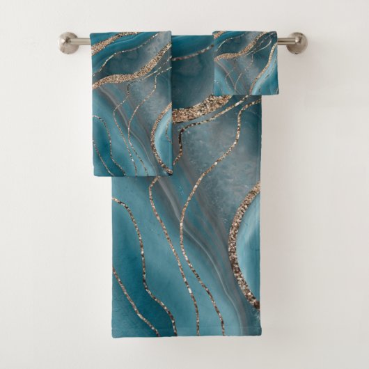 Blauwe grijze rog goud glitter glam #1 bad handdoek (Insitu)