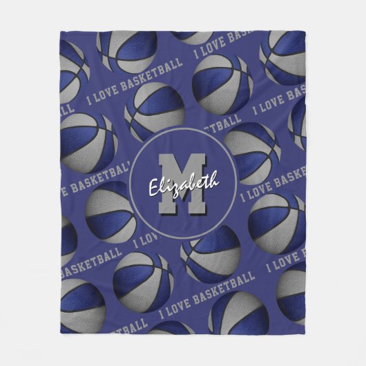 blauwe grijze teamkleuren Ik hou van basketbalpatr Fleece Deken (Voorkant)